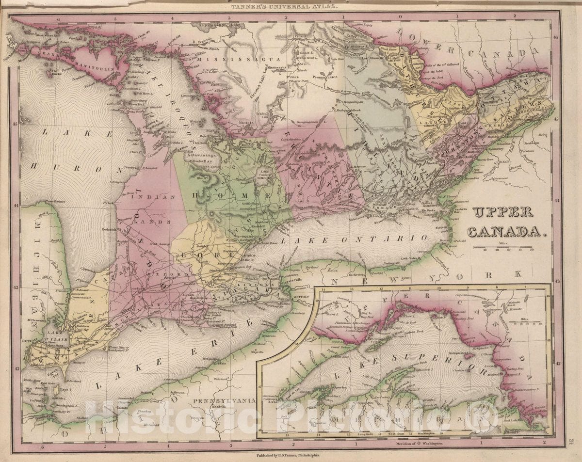 Historic Map : Upper Canada. (Inset) Lake Superior, 1836 Atlas - Vintage Wall Art