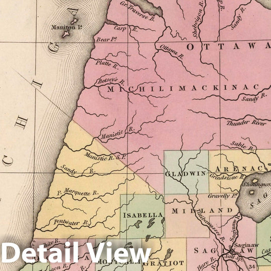 Historic Map : A New Map of Michigan with Its Canals, Roads & Distances by H.S. Tanner, 1836 Atlas - Vintage Wall Art