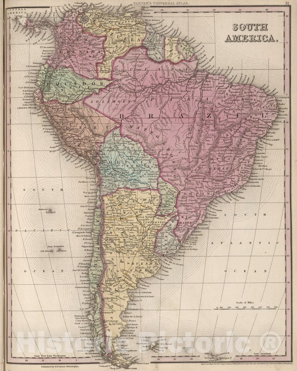 Historic Map : 1836 Historical South America. - Vintage Wall Art