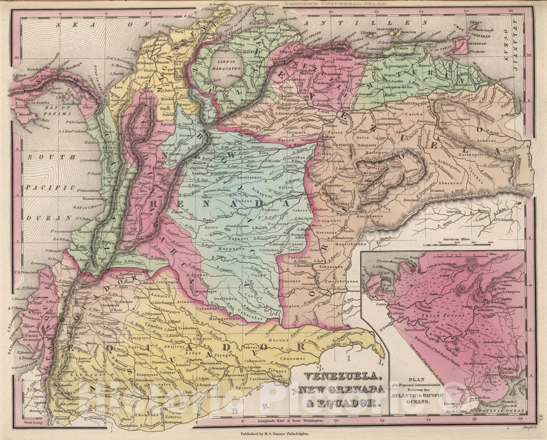 Historic Map : Venezuela, New Grenada and Equador, 1836 Atlas - Vintage Wall Art