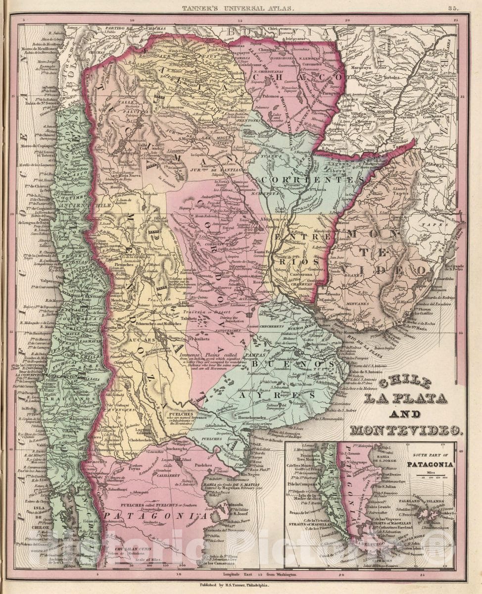 Historic Map : Chile, Chile, La Plata and Montevideo, 1836 Atlas , Vintage Wall Art