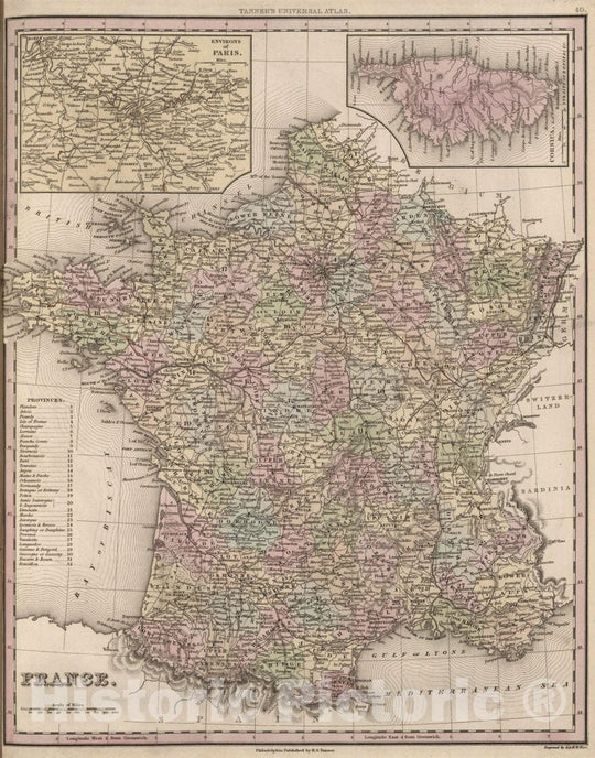 Historic Map : France. (Insets) Environs of Paris. Corsica, 1836 Atlas - Vintage Wall Art