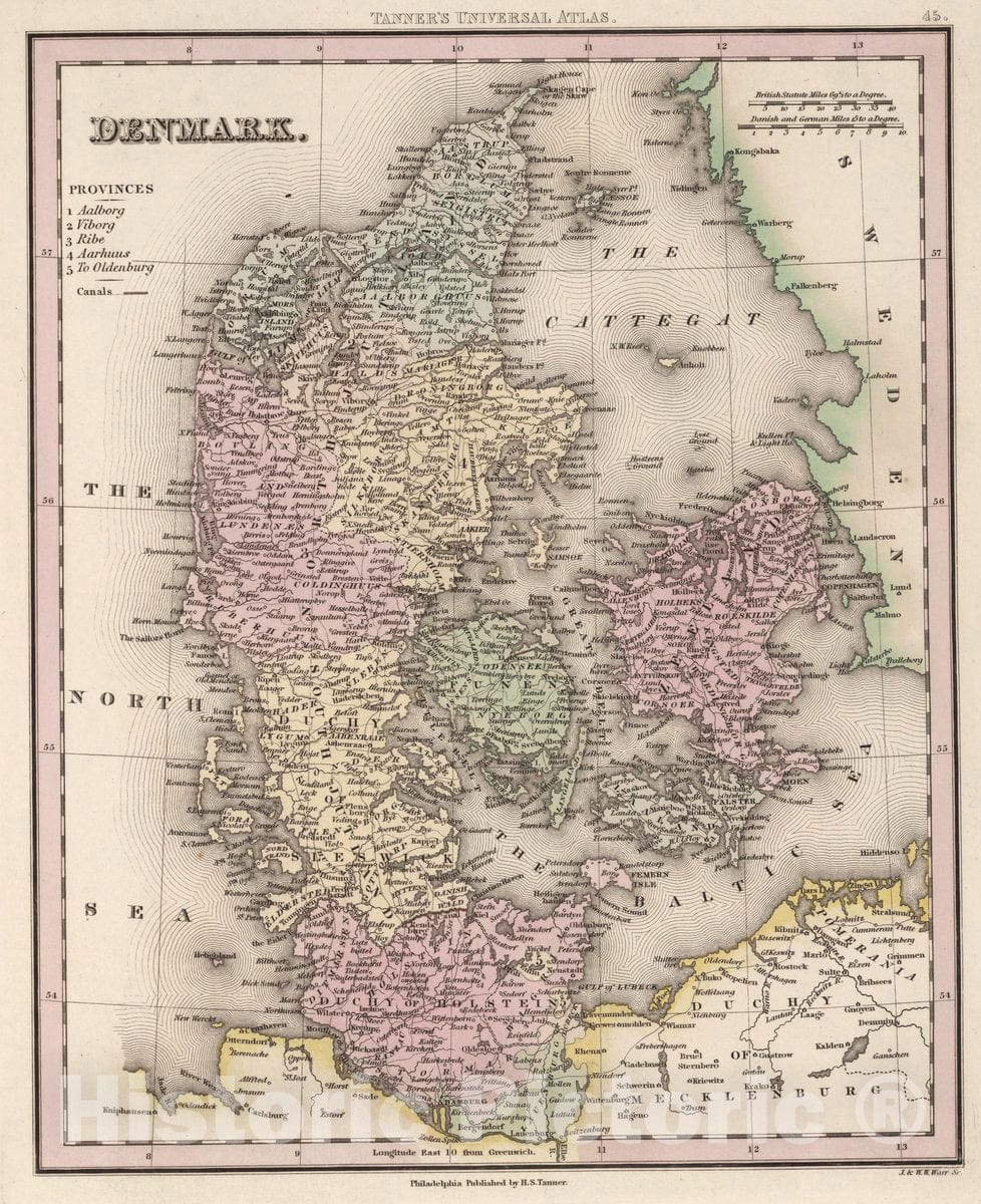 Historic Map : Denmark, 1836 Atlas v2 Vintage Wall Art