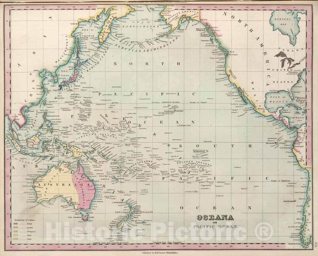 Historic Map : Oceana or Pacific Ocean, 1836 Atlas - Vintage Wall Art