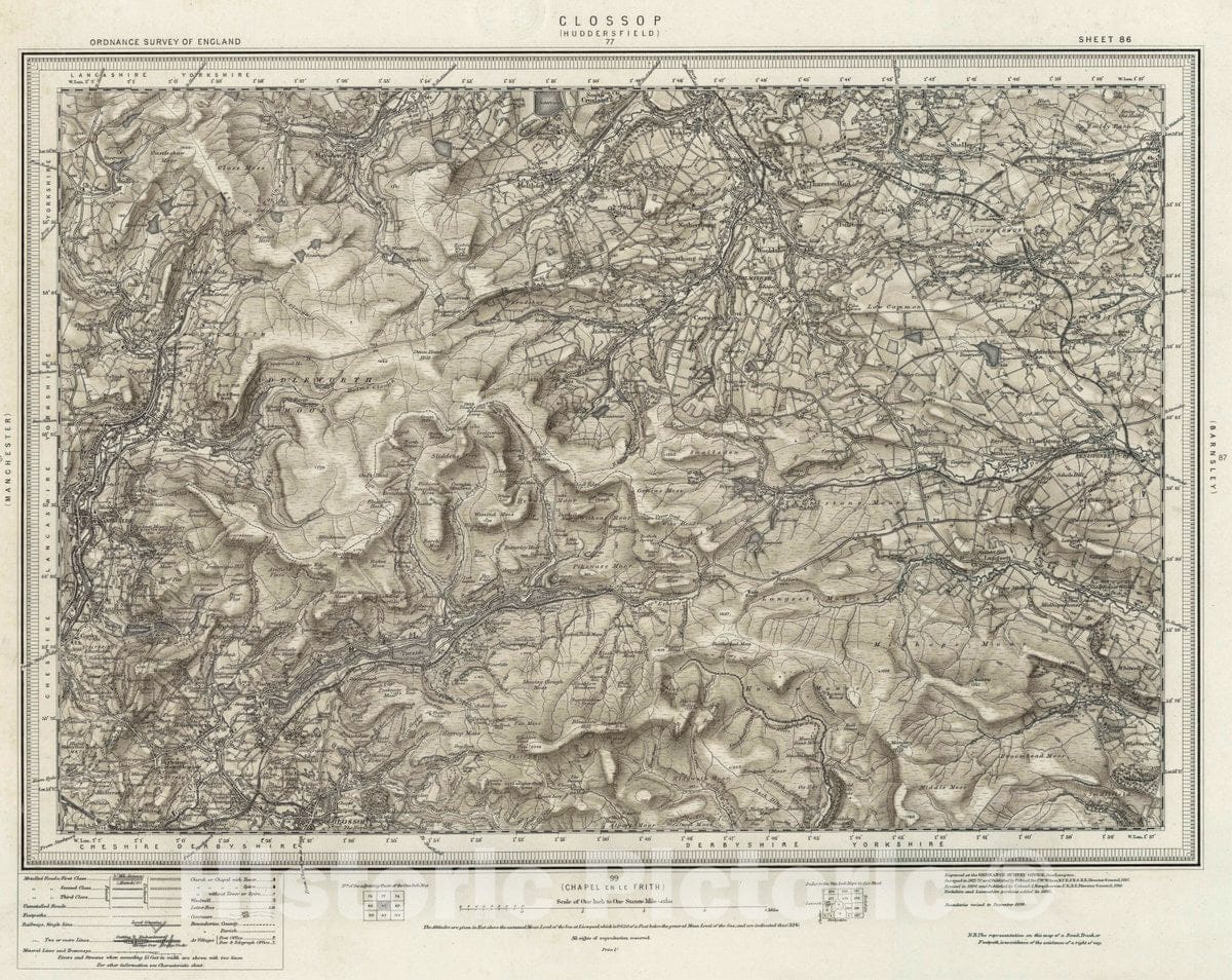 Historic Map : Ordnance Survey of England. (Revised New Series). 86 Glossop (Hills), 1896 Atlas - Vintage Wall Art