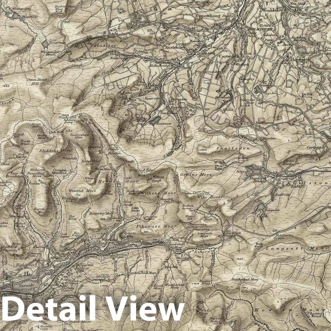 Historic Map : Ordnance Survey of England. (Revised New Series). 86 Glossop (Hills), 1896 Atlas - Vintage Wall Art