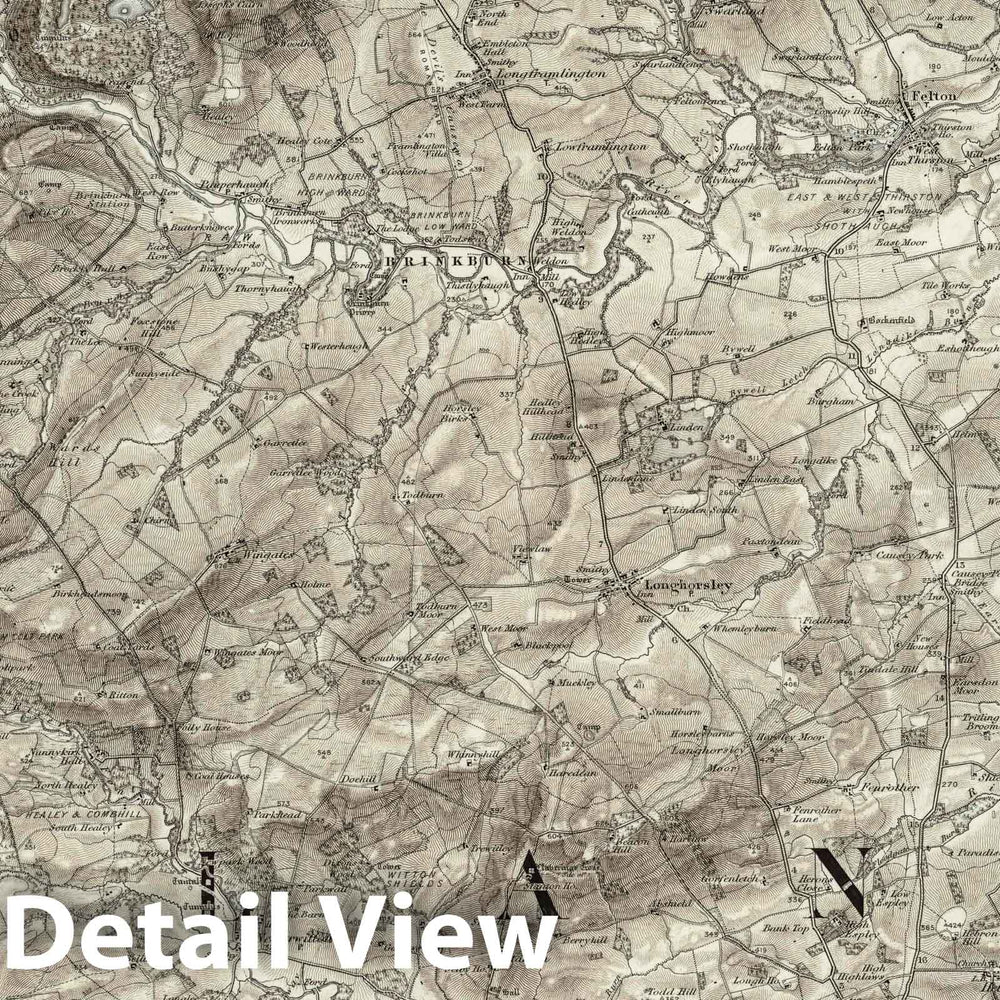 Historic Map : Ordnance Survey of England. (Revised New Series). 9 Rothbury (Hills), 1897 Atlas - Vintage Wall Art