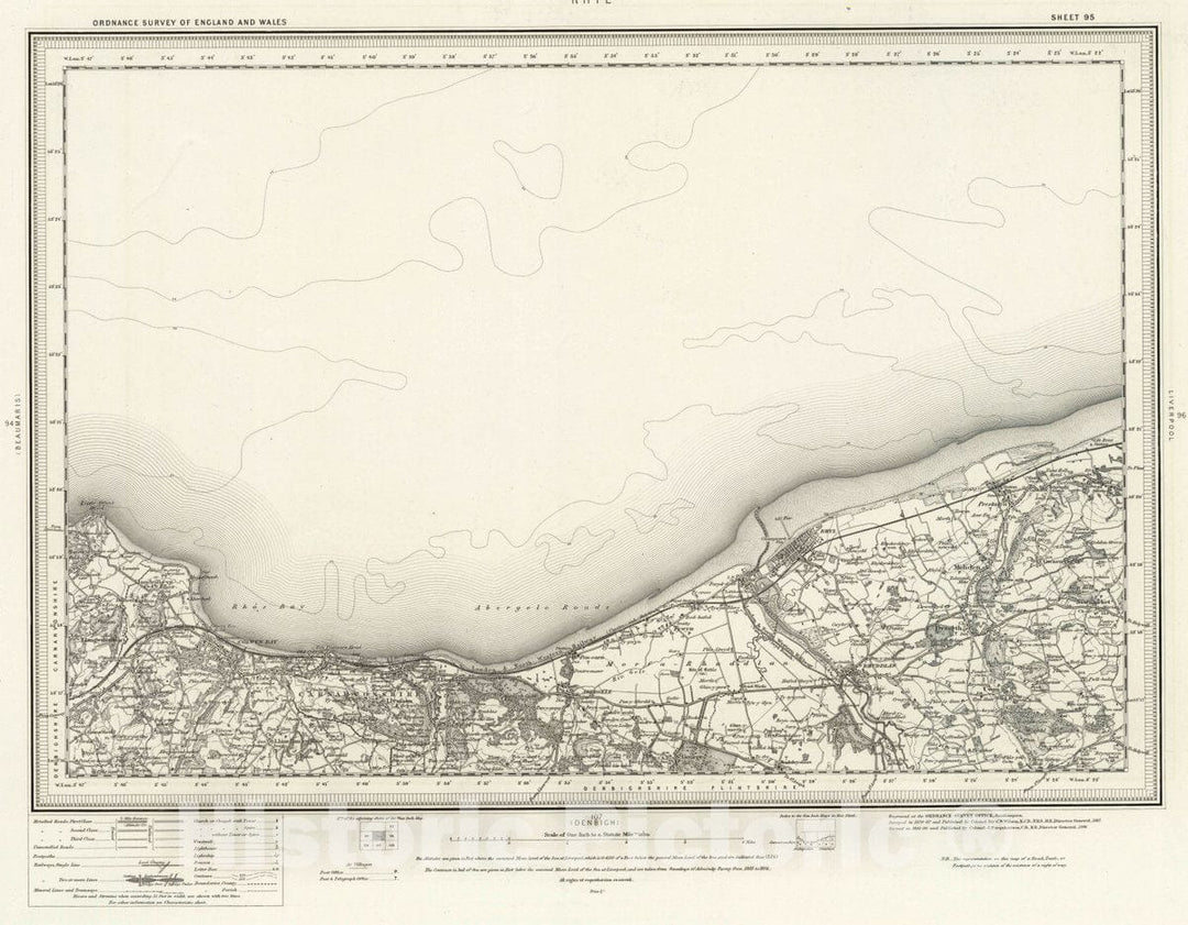 Historic Map : Ordnance Survey of England. (Revised New Series). 95 RHYL (Outline), 1898 Atlas - Vintage Wall Art