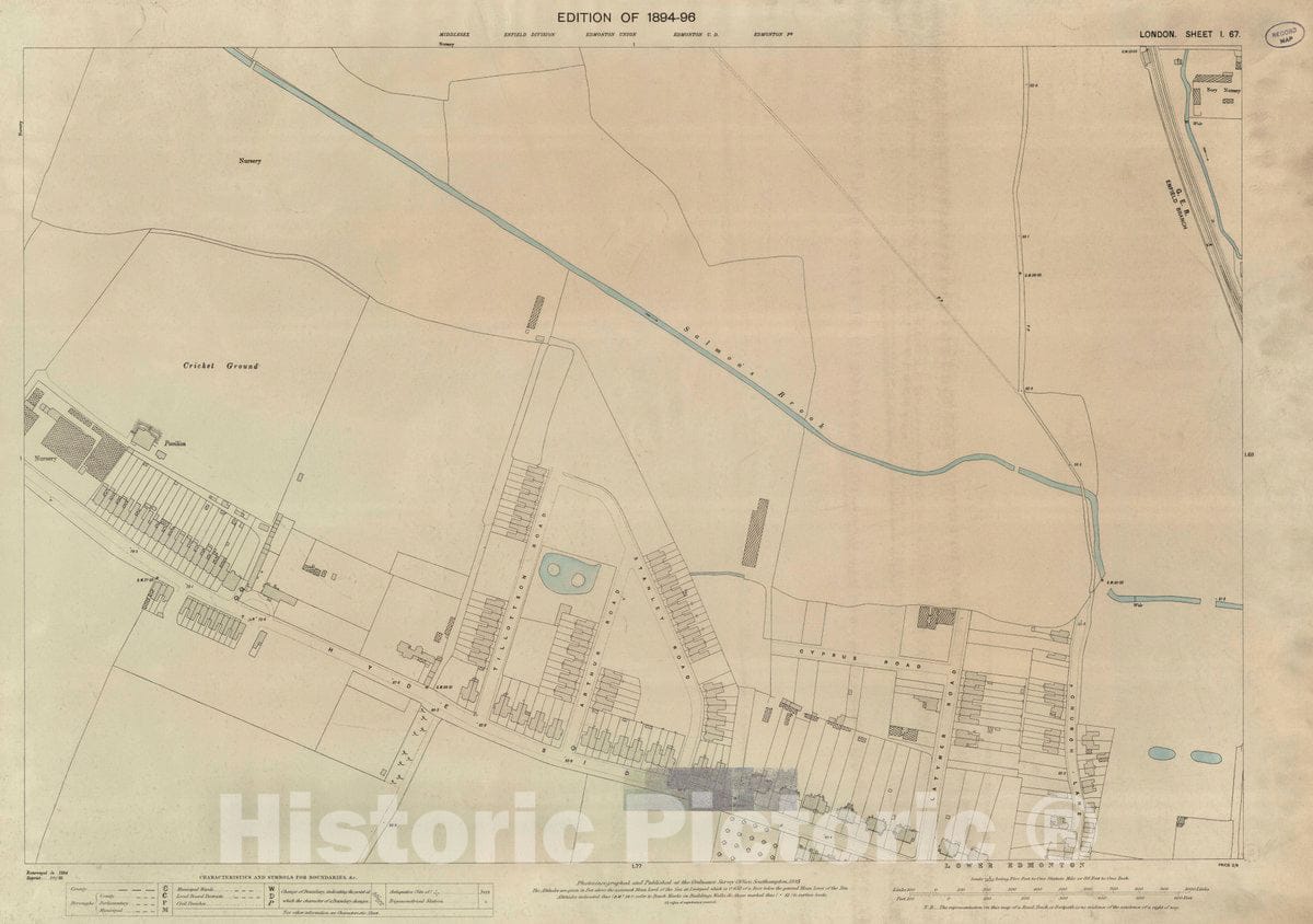 Historic Map : Ordnance Survey Maps, London, Five feet to The Mile. London Sheet I.67, 1895 City Atlas - Vintage Wall Art