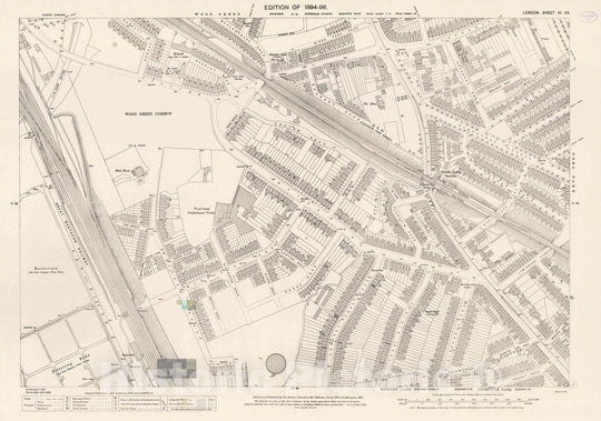 Historic Map : Ordnance Survey Maps, London, Five feet to The Mile. London Sheet III.24, 1895 City Atlas - Vintage Wall Art