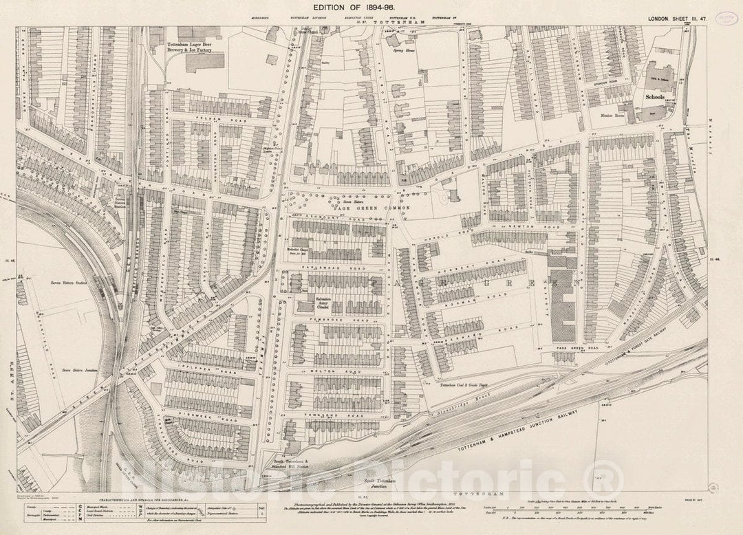 Historic Map : Ordnance Survey Maps, London, Five feet to The Mile. London Sheet III.47, 1895 City Atlas - Vintage Wall Art