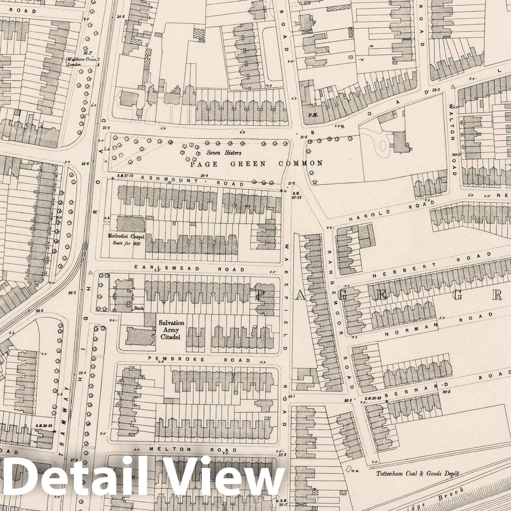 Historic Map : Ordnance Survey Maps, London, Five feet to The Mile. London Sheet III.47, 1895 City Atlas - Vintage Wall Art