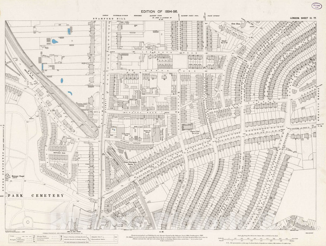 Historic Map : Ordnance Survey Maps, London, Five feet to The Mile. London Sheet III.77, 1895 City Atlas - Vintage Wall Art