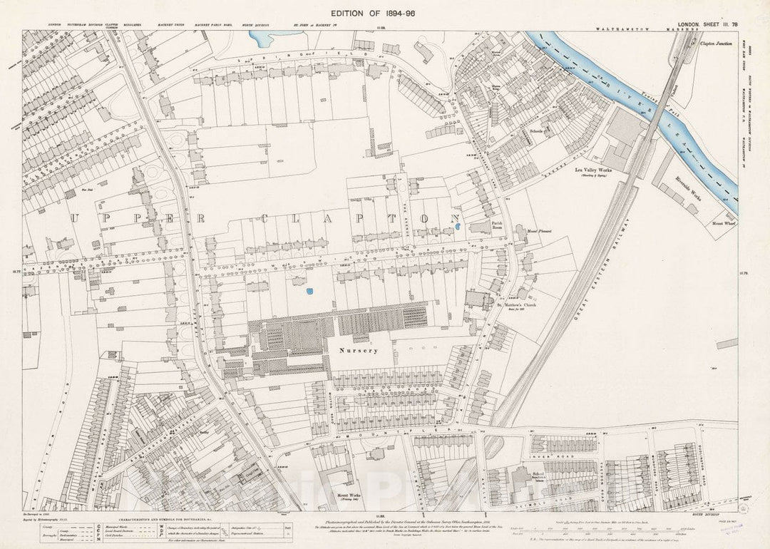 Historic Map : Ordnance Survey Maps, London, Five feet to The Mile. London Sheet III.78, 1895 City Atlas - Vintage Wall Art