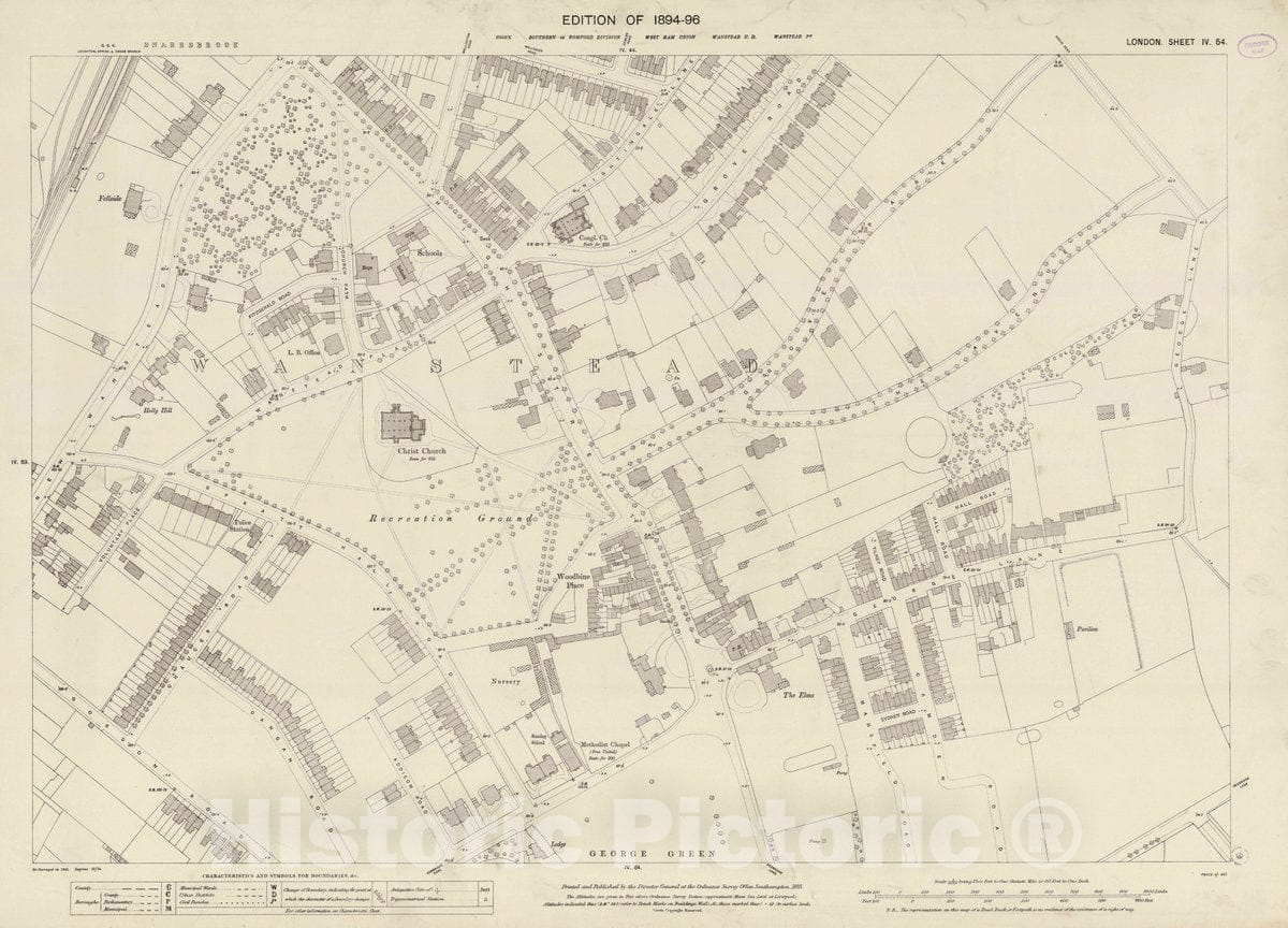 Historic Map : Ordnance Survey Maps, London, Five feet to The Mile. London Sheet IV.54, 1895 City Atlas - Vintage Wall Art