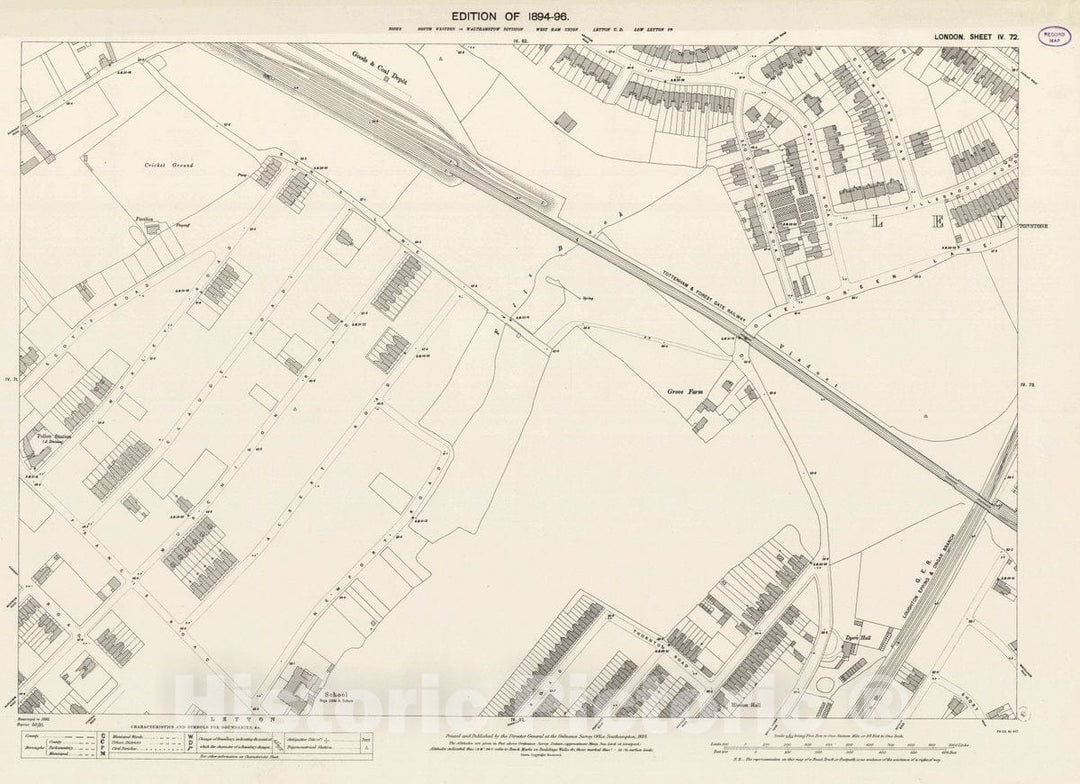 Historic Map : Ordnance Survey Maps, London, Five feet to The Mile. London Sheet IV.72, 1895 City Atlas - Vintage Wall Art