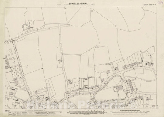 Historic Map : Ordnance Survey Maps, London, Five feet to The Mile. London Sheet V.50, 1894 City Atlas - Vintage Wall Art