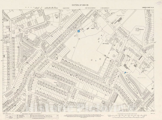 Historic Wall Map : England , London (England), Ordnance Survey Maps, London, Five feet to The Mile. London Sheet VI.10, 1895 City Atlas , Vintage Wall Art