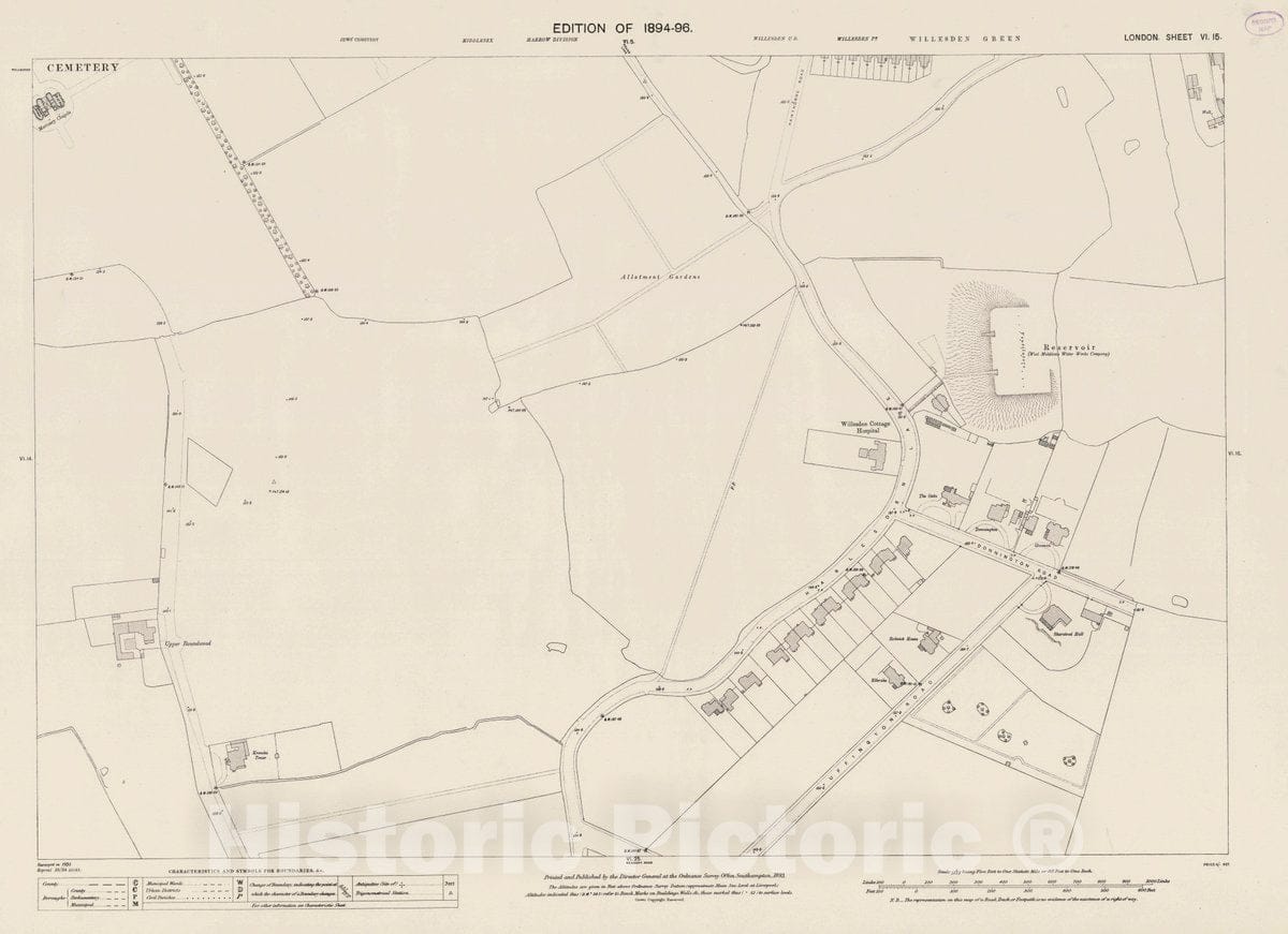 Historic Map : England , London (England), Ordnance Survey Maps, London, Five feet to The Mile. London Sheet VI.15, 1893 City Atlas , Vintage Wall Art