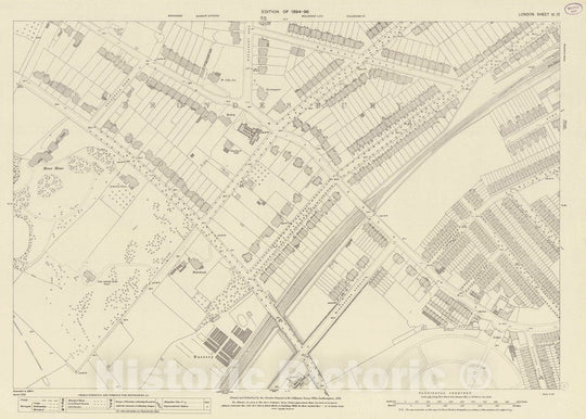 Historic Map : England , London (England), Ordnance Survey Maps, London, Five feet to The Mile. London Sheet VI.17, 1896 City Atlas , Vintage Wall Art