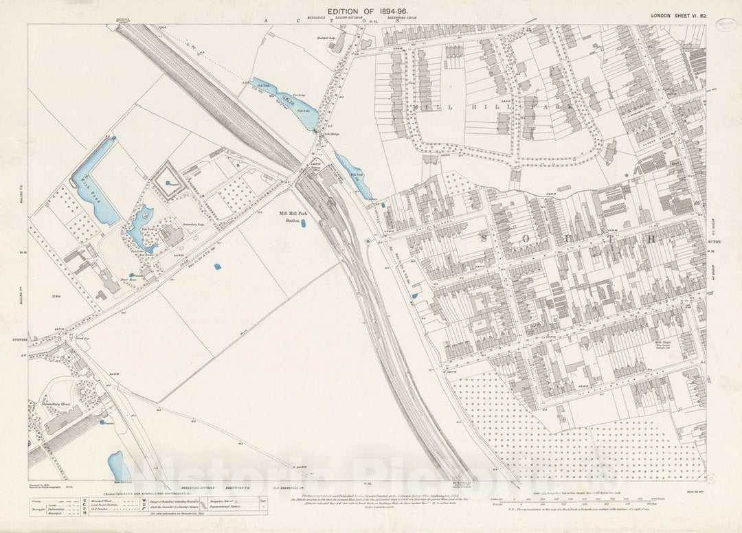 Historic Wall Map : England , London (England), Ordnance Survey Maps, London, Five feet to The Mile. London Sheet VI.82, 1894 City Atlas , Vintage Wall Art