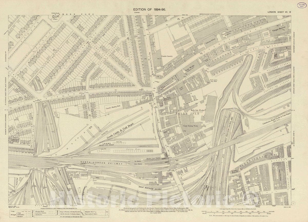 Historic Map : Ordnance Survey Maps, London, Five feet to The Mile. London Sheet VII.13, 1895 City Atlas - Vintage Wall Art