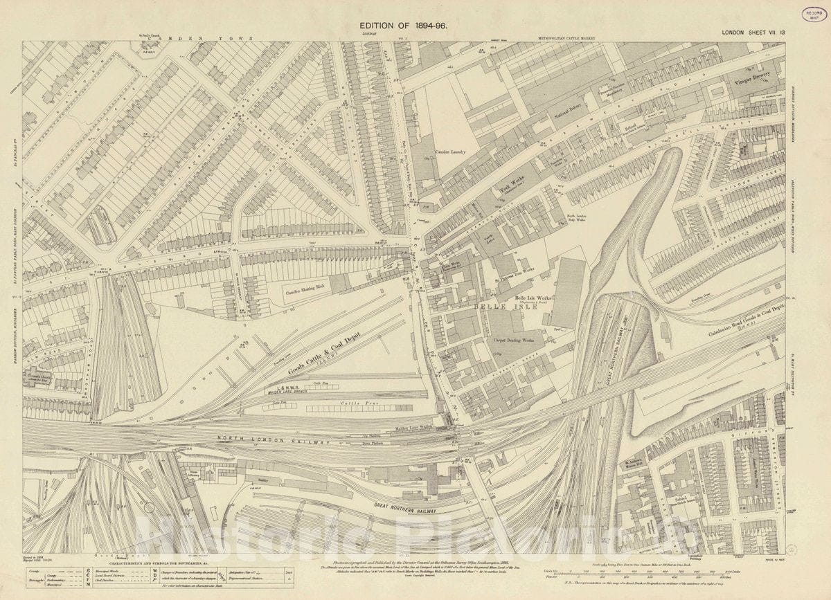 Historic Map : Ordnance Survey Maps, London, Five feet to The Mile. London Sheet VII.13, 1895 City Atlas - Vintage Wall Art