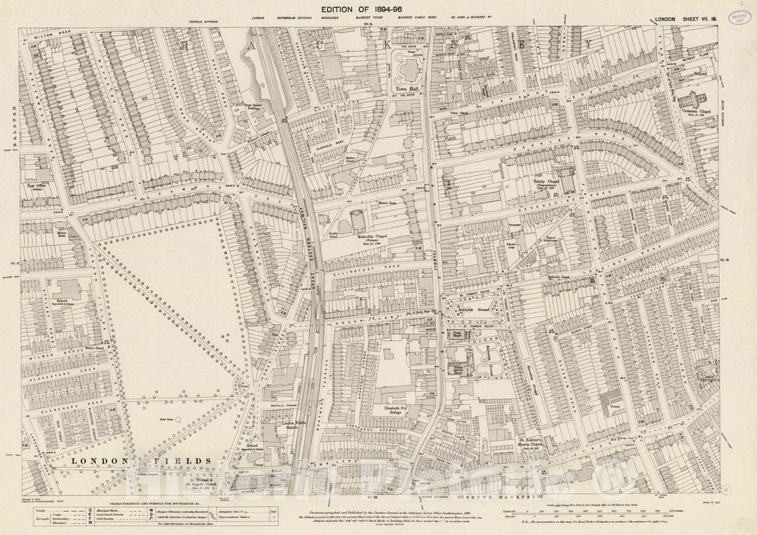 Historic Map : Ordnance Survey Maps, London, Five feet to The Mile. London Sheet VII.18, 1895 City Atlas - Vintage Wall Art