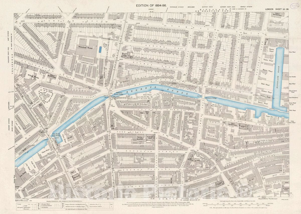 Historic Map : Ordnance Survey Maps, London, Five feet to The Mile. London Sheet VII.26, 1896 City Atlas - Vintage Wall Art