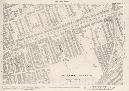 Historic Map : Ordnance Survey Maps, London, Five feet to The Mile. London Sheet VII.50, 1895 City Atlas - Vintage Wall Art