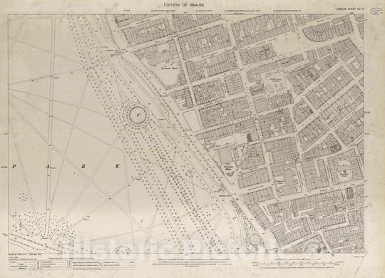 Historic Map : Ordnance Survey Maps, London, Five feet to The Mile. London Sheet VII.71, 1895 City Atlas - Vintage Wall Art