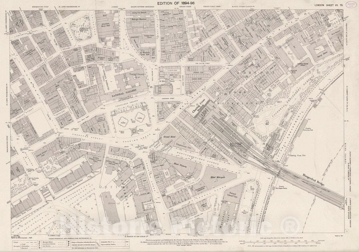 Historic Map : Ordnance Survey Maps, London, Five feet to The Mile. London Sheet VII.73, 1895 City Atlas - Vintage Wall Art