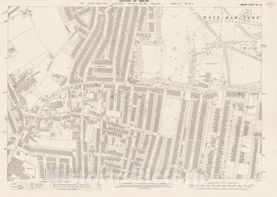 Historic Map : Ordnance Survey Maps, London, Five feet to The Mile. London Sheet VIII.23, 1895 City Atlas - Vintage Wall Art