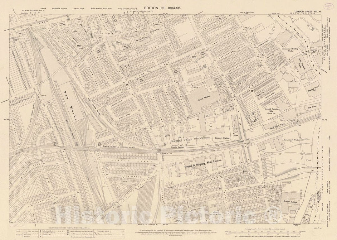 Historic Map : Ordnance Survey Maps, London, Five feet to The Mile. London Sheet VIII.41, 1895 City Atlas - Vintage Wall Art