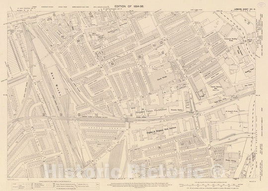 Historic Map : Ordnance Survey Maps, London, Five feet to The Mile. London Sheet VIII.41, 1895 City Atlas - Vintage Wall Art