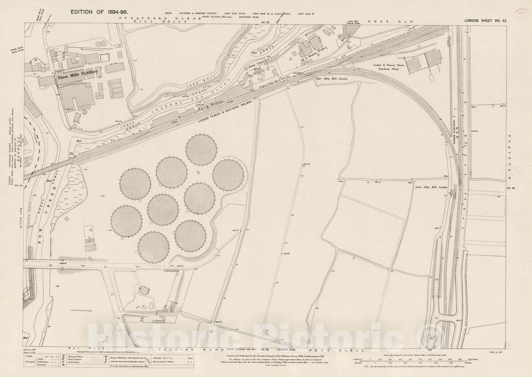 Historic Map : Ordnance Survey Maps, London, Five feet to The Mile. London Sheet VIII.42, 1895 City Atlas - Vintage Wall Art