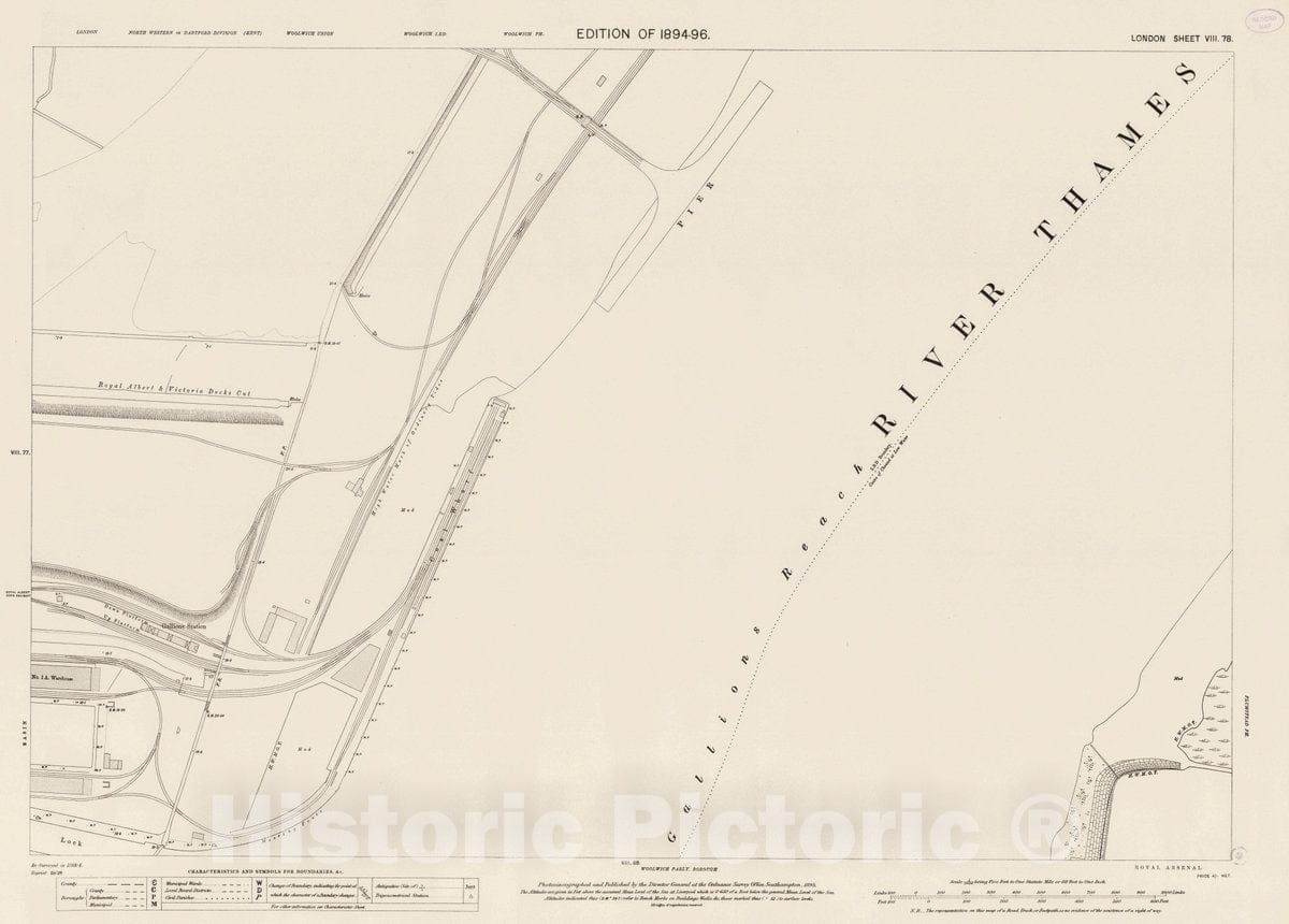 Historic Map : Ordnance Survey Maps, London, Five feet to The Mile. London Sheet VIII.78, 1895 City Atlas - Vintage Wall Art