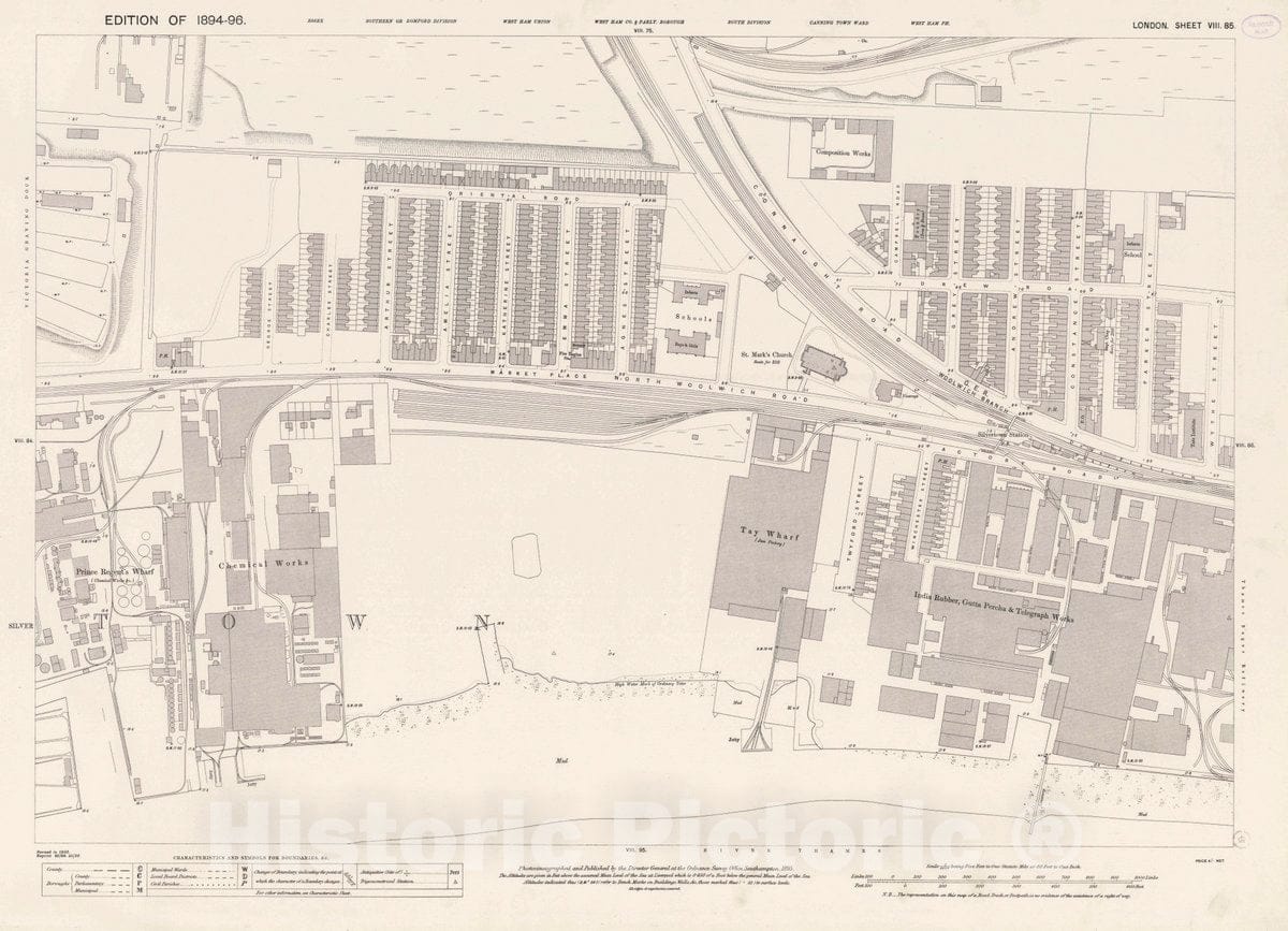 Historic Map : Ordnance Survey Maps, London, Five feet to The Mile. London Sheet VIII.85, 1895 City Atlas - Vintage Wall Art