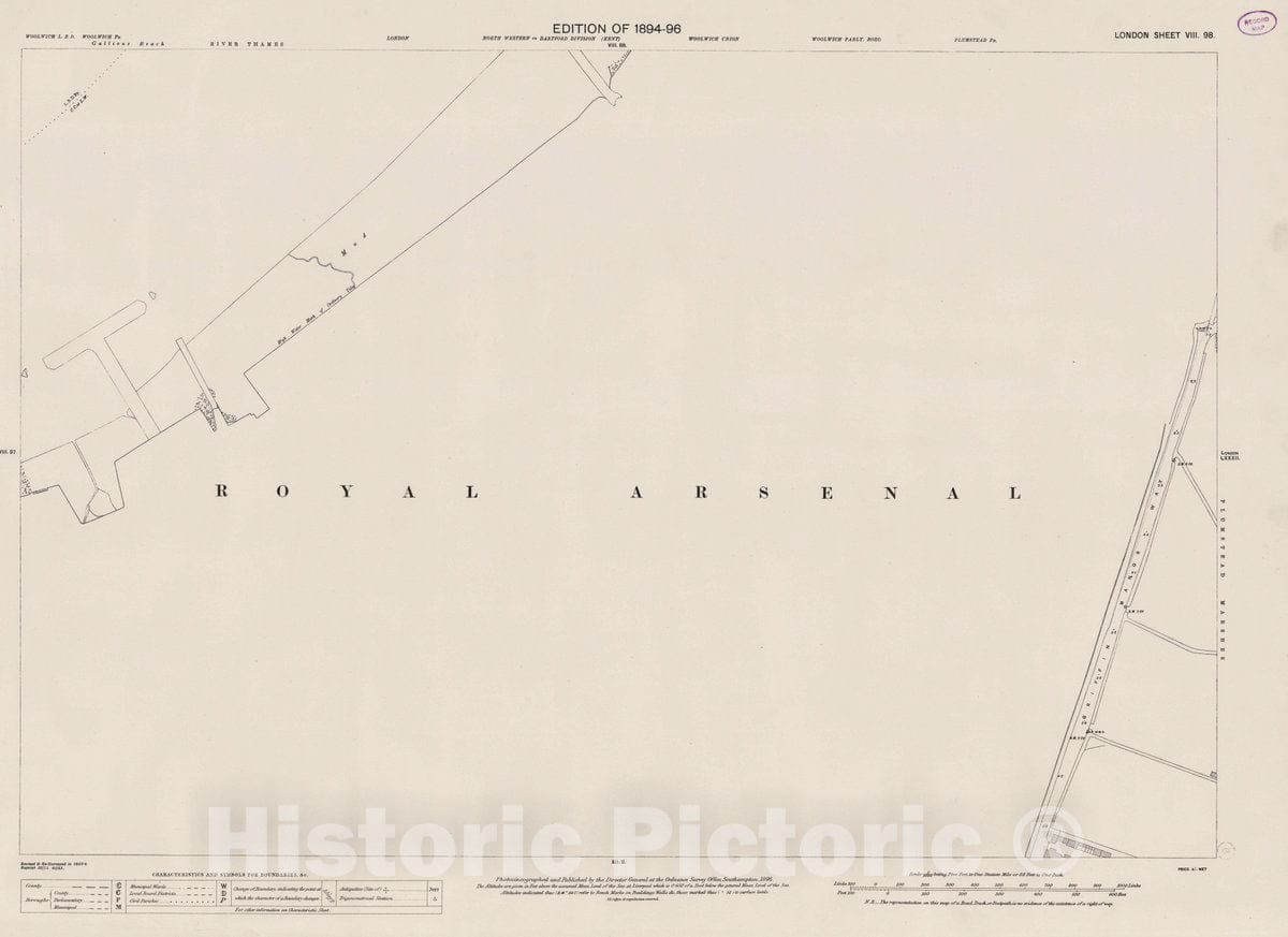 Historic Map : Ordnance Survey Maps, London, Five feet to The Mile. London Sheet VIII.98, 1896 City Atlas - Vintage Wall Art