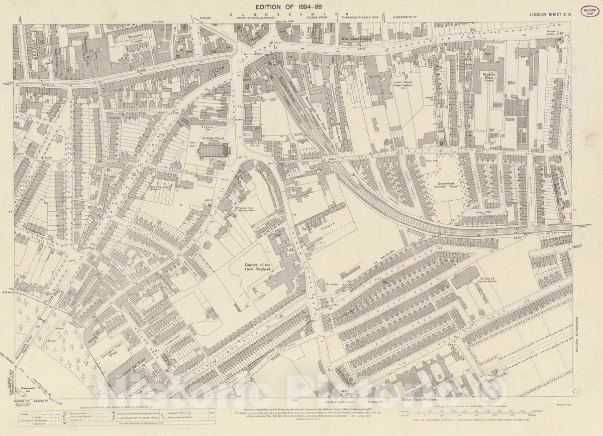 Historic Map : Ordnance Survey Maps, London, Five feet to The Mile. London Sheet X.6, 1895 City Atlas - Vintage Wall Art