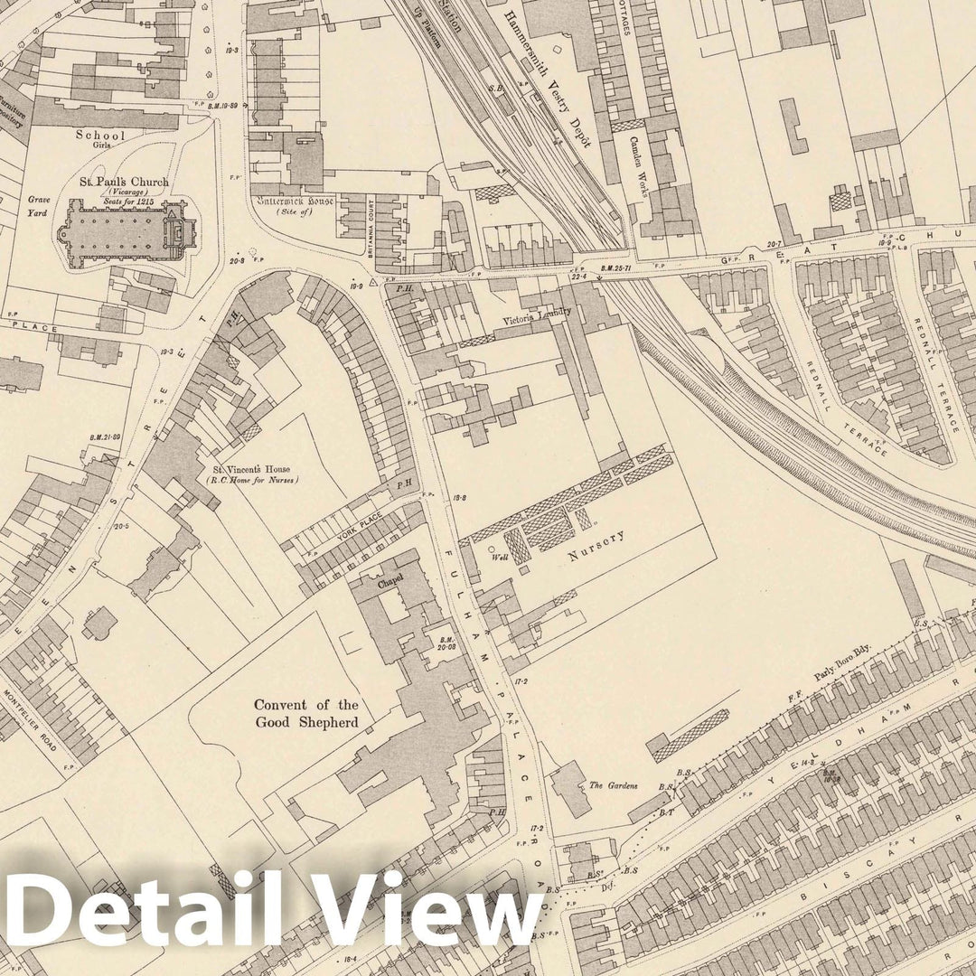 Historic Map : Ordnance Survey Maps, London, Five feet to The Mile. London Sheet X.6, 1895 City Atlas - Vintage Wall Art