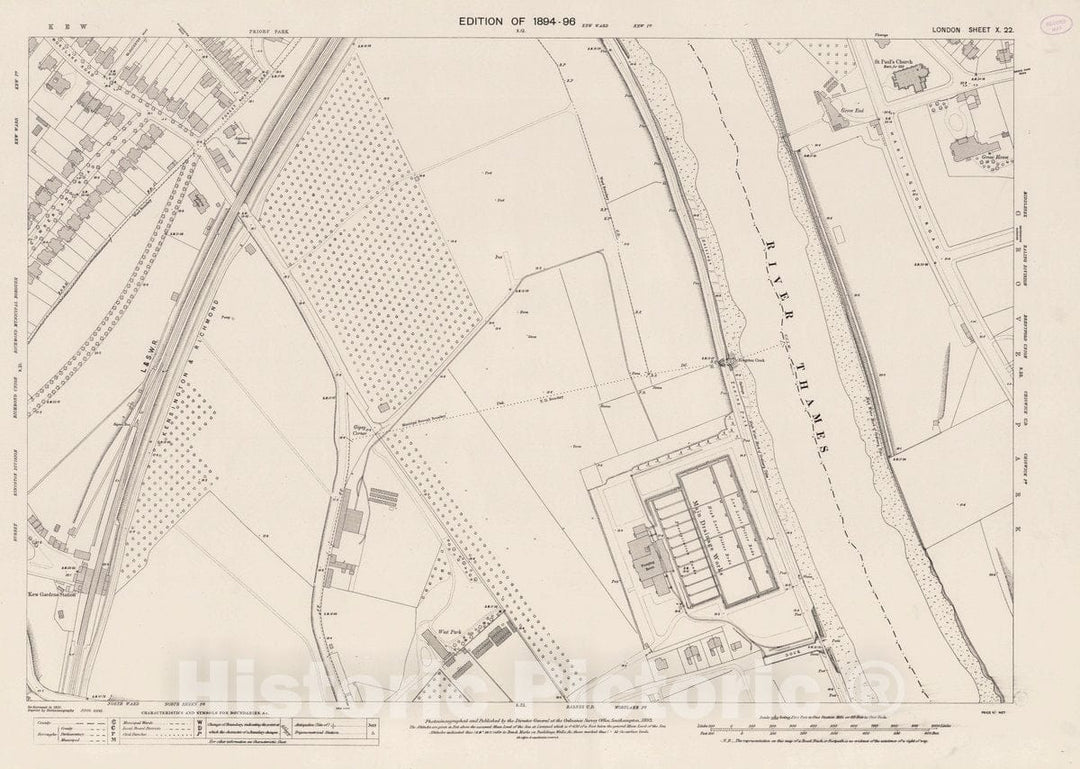 Historic Wall Map : Ordnance Survey Maps, London, Five feet to The Mile. London Sheet X.22, 1895 City Atlas - Vintage Wall Art