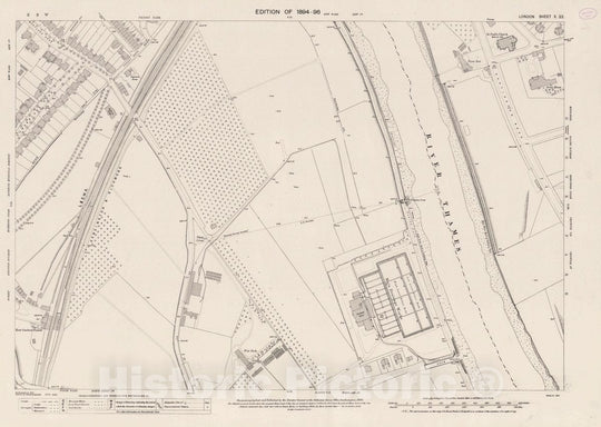 Historic Wall Map : Ordnance Survey Maps, London, Five feet to The Mile. London Sheet X.22, 1895 City Atlas - Vintage Wall Art