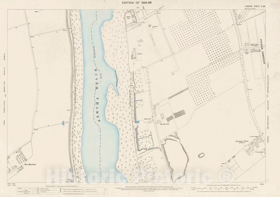 Historic Map : Ordnance Survey Maps, London, Five feet to The Mile. London Sheet X.26, 1895 City Atlas - Vintage Wall Art