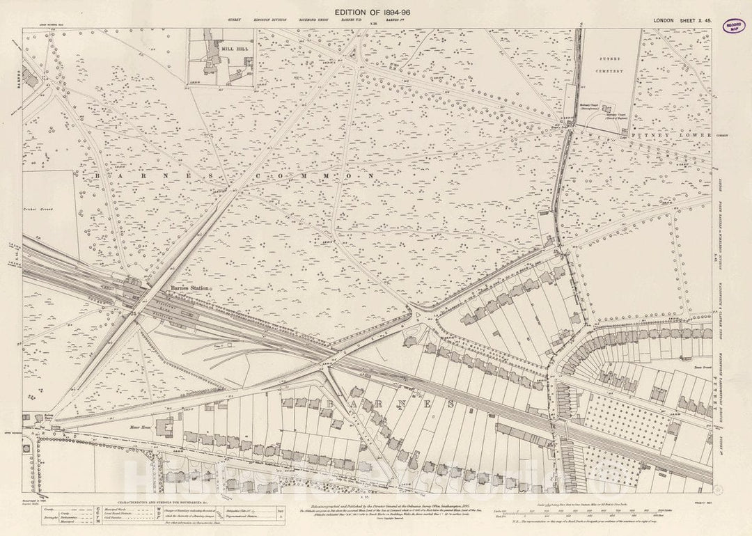 Historic Map : Ordnance Survey Maps, London, Five feet to The Mile. London Sheet X.45, 1895 City Atlas - Vintage Wall Art