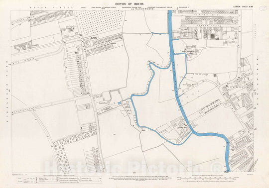 Historic Map : Ordnance Survey Maps, London, Five feet to The Mile. London Sheet X.88, 1895 City Atlas - Vintage Wall Art