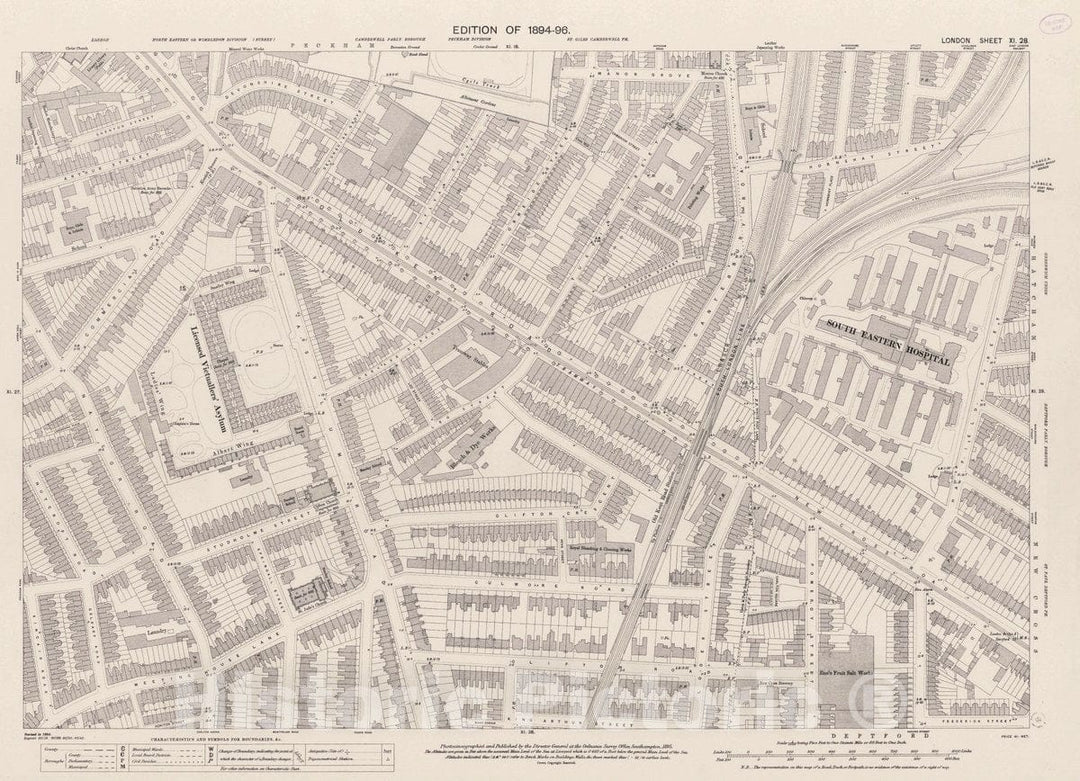 Historic Map : Ordnance Survey Maps, London, Five feet to The Mile. London Sheet XI.28, 1895 City Atlas - Vintage Wall Art