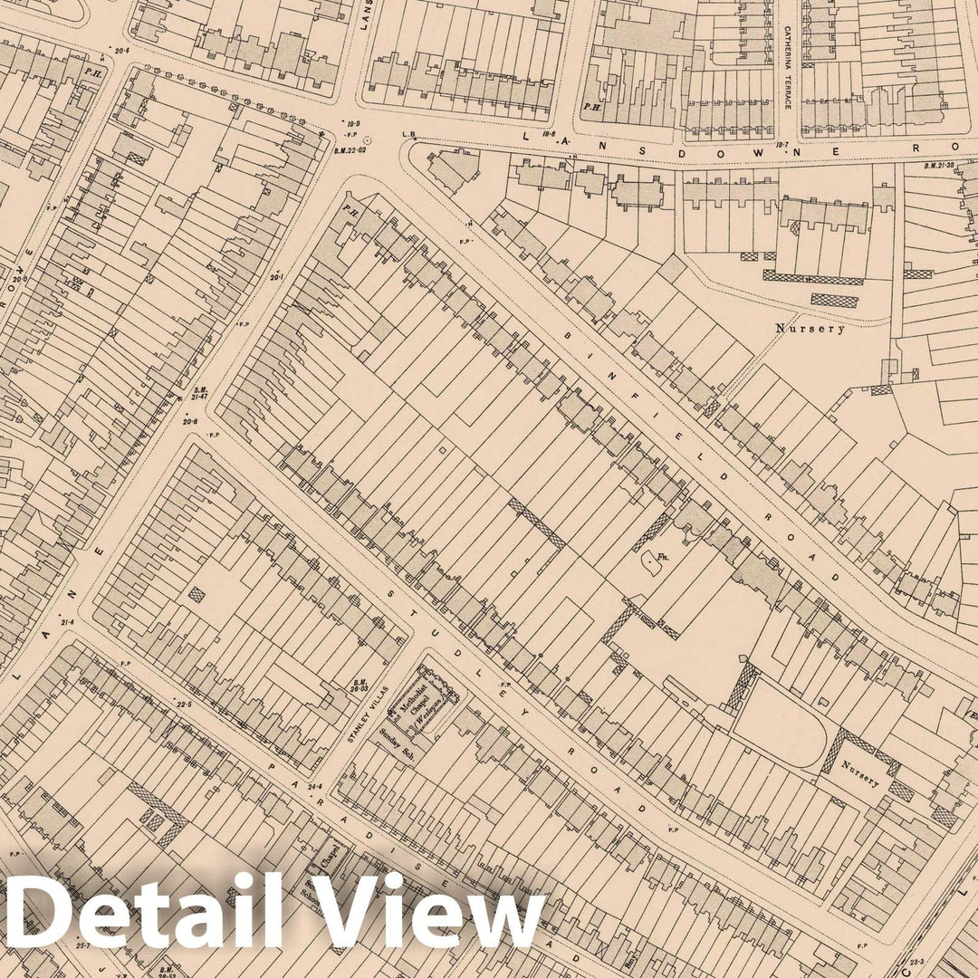 Historic Wall Map : Ordnance Survey Maps, London, Five feet to The Mile. London Sheet XI.33, 1894 City Atlas - Vintage Wall Art