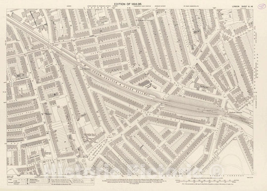 Historic Wall Map : Ordnance Survey Maps, London, Five feet to The Mile. London Sheet XI.48, 1895 City Atlas - Vintage Wall Art