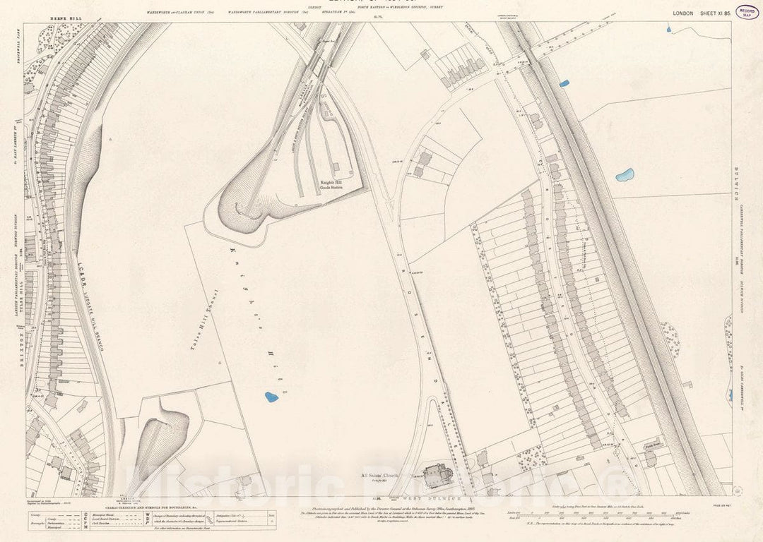 Historic Map : Ordnance Survey Maps, London, Five feet to The Mile. London Sheet XI.85, 1895 City Atlas - Vintage Wall Art